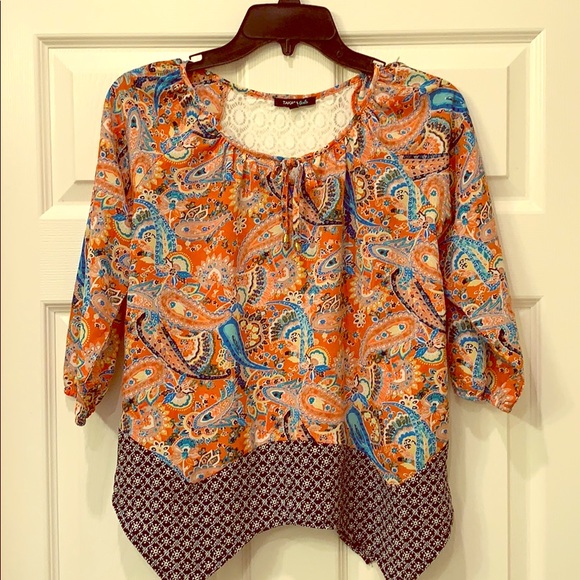Orange/Blue Girls Handkerchief Hem Shirt - Picture 1 of 8
